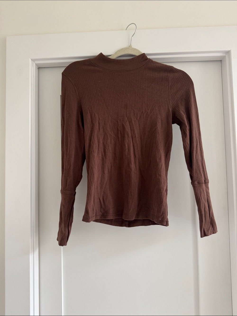 Free People Chocolate Ribbed Mock Neck Long-Sleeve Top